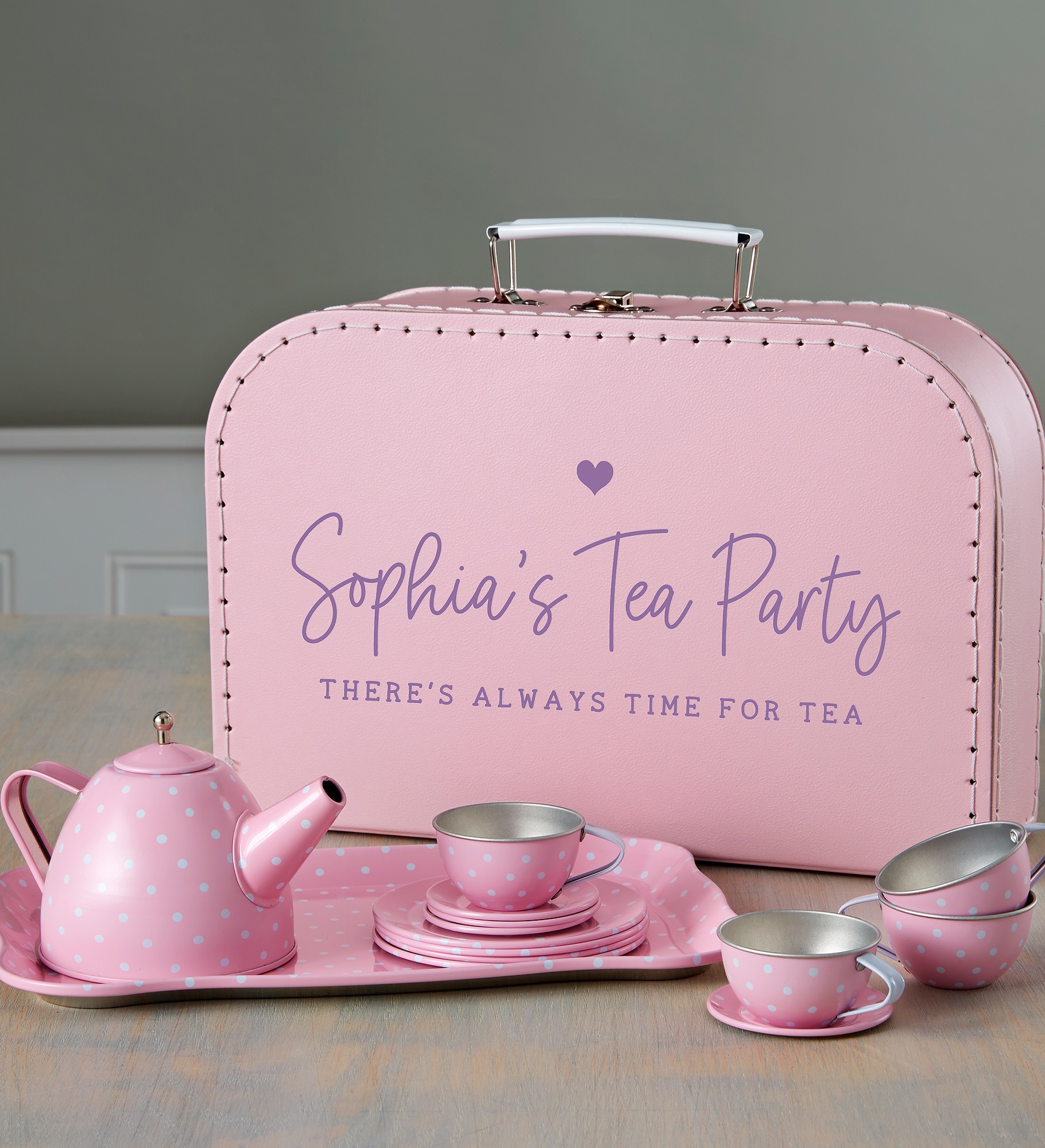 Personalized 15 pc. Pink Polka Dot Tea Set